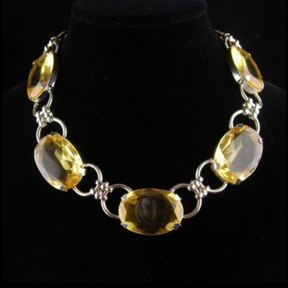 Vintage Signed RJ Graziano Citrine Crystal Gunmetal Couture Choker Necklace - Picture 2 of 16